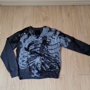 Kelvin Klein Jeans Men's Gray Skeleton Print Sweater In Size L